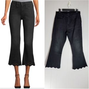 Frame Black Crop Flare Leg Eyelet Hem Stretch Jeans in Lacey Size 30